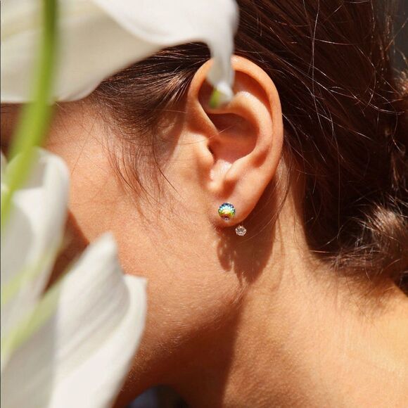 14k solid gold rainbow earrings perfect gift - Picture 3 of 5